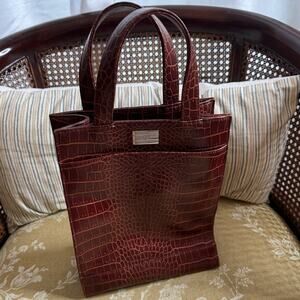 Tommy Hilfiger Vintage Y2K Satchel Purse Tote Embossed Croc Print Brown